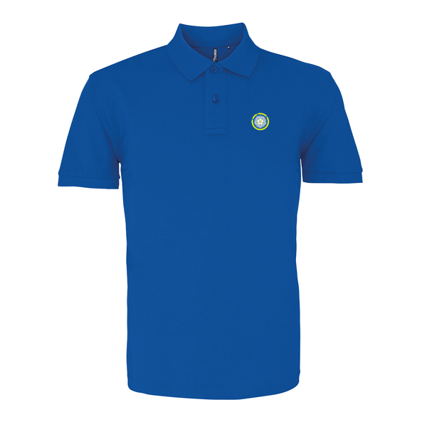 Leeds Blue Mens Three Button Polo Shirt, 100% Polyester, Short-Sleeve, Embroidered LUFC MOT Logo