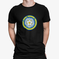 Leeds Black Mens Heavy T-Shirt, 100% Cotton, Short-Sleeve Crew Neck, Large Print LUFCMot Logo