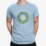 Leeds Light Blue Mens Heavy T-Shirt, 100% Cotton, Short-Sleeve Crew Neck, Large Print LUFCMot Logo