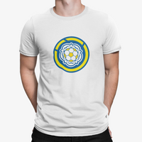 Leeds White Mens Heavy T-Shirt, 100% Cotton, Short-Sleeve Crew Neck, Large Print LUFCMot Logo