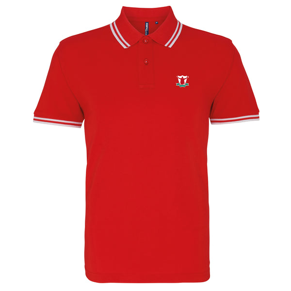 Liverpool Red and White Tipped Mens Two Button Polo Shirt, 100% Cotton, Short-Sleeve, Embroidered Kop Logo