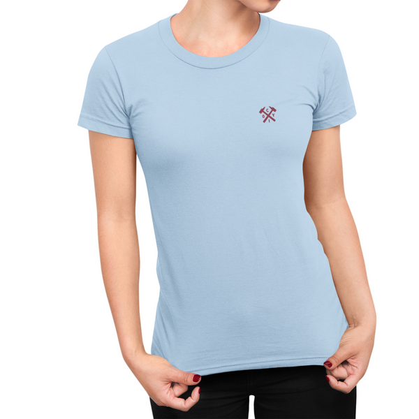 West Ham Blue Ladies T-Shirt, 100% Cotton, Slim Fit, Embroidered COYIrons Logo