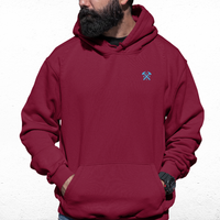 West Ham Burgundy Mens Hoodie, Kangaroo Pouch Pocket, Self-Coloured Cords, 80% Cotton/20% Polyester, Embroidered COYIrons Logo