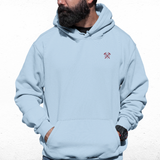 West Ham Light Blue Mens Hoodie, Kangaroo Pouch Pocket, Self-Coloured Cords, 80% Cotton/20% Polyester, Embroidered COYIrons Logo