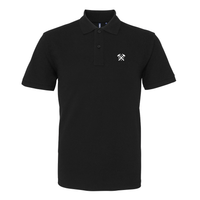 West Ham Black Mens Three Button Polo Shirt, 100% Polyester, Short-Sleeve, Embroidered COYIrons Logo