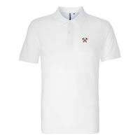 West Ham White Mens Three Button Polo Shirt, 100% Polyester, Short-Sleeve, Embroidered COYIrons Logo