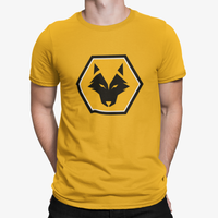 Wolves Gold Mens Heavy T-Shirt, 100% Cotton, Short-Sleeve Crew Neck, Large Print WeAreWolves Logo